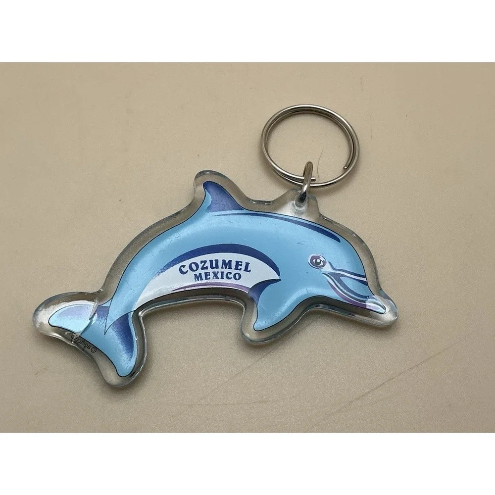 Vintage Cozumel Mexico, Blue Dolphin Keychain